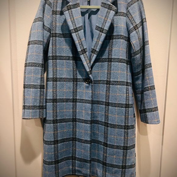Cupcakes and Cashmere Womens Coronet Blue Plaid Robyn Coat One Button Size XS - Picture 6 of 8